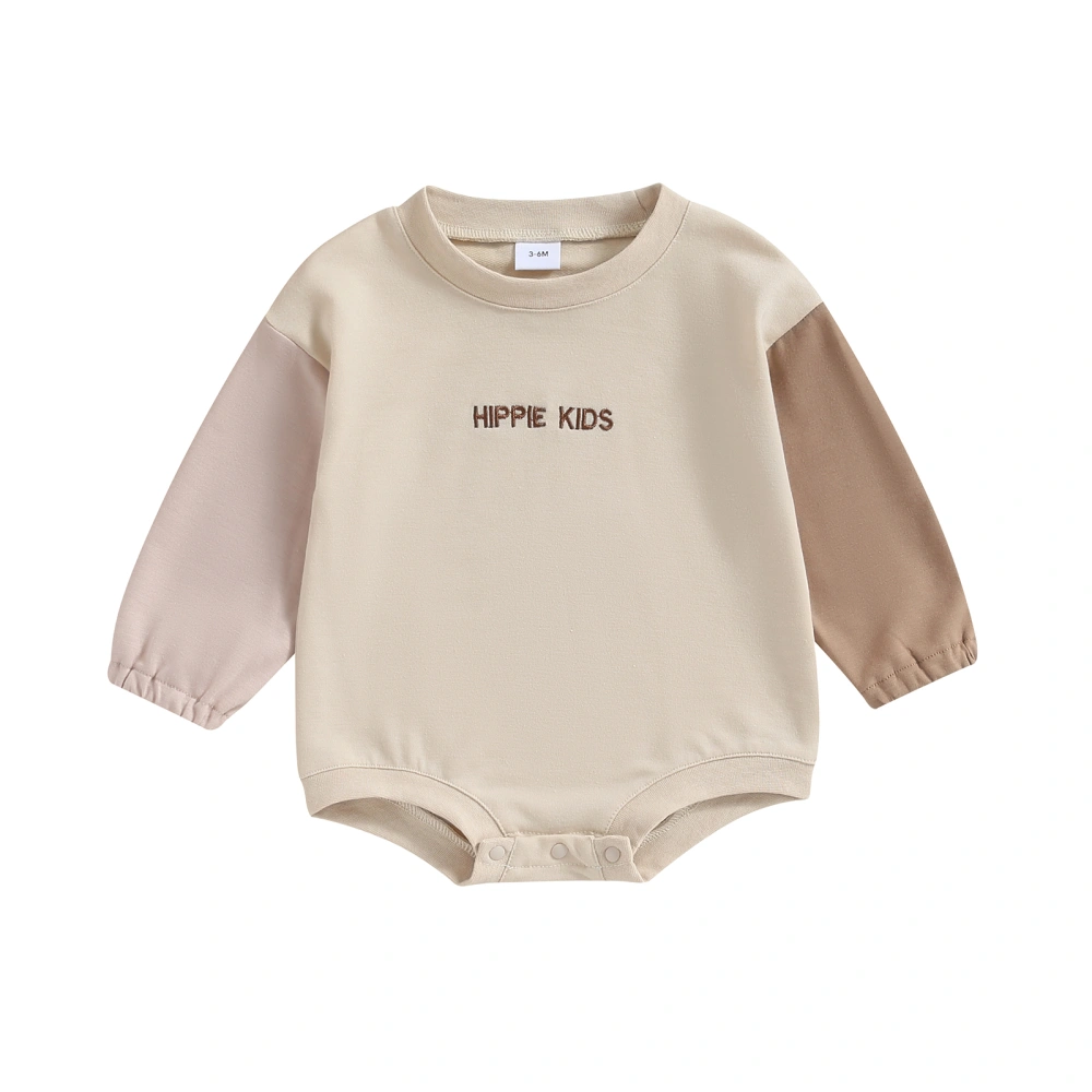 Baby Romper Long Sleeve Crew Neck Contrast Color Letters Fall Bodysuit