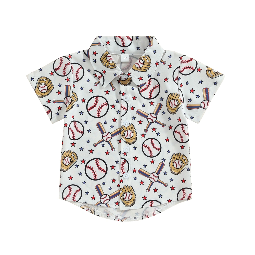 Toddler Kids Boys Shirts Baseball Print Turn-Down Collar Casual Tops