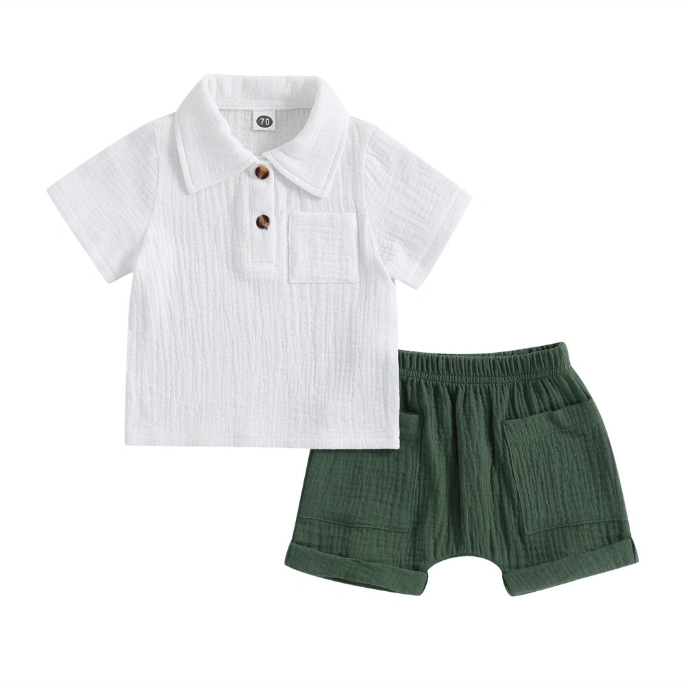 Toddler Boys 2PCS Shorts Sets White Short Sleeve Lapel Shirt and Solid Color Shorts Sets Summer Outfits