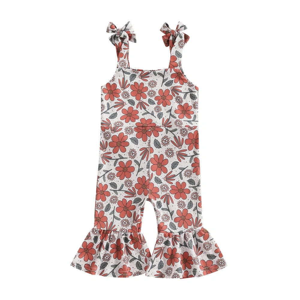 Toddler Girls Jumpsuits Floral Print Sleeveless Flare Pants Playsuits