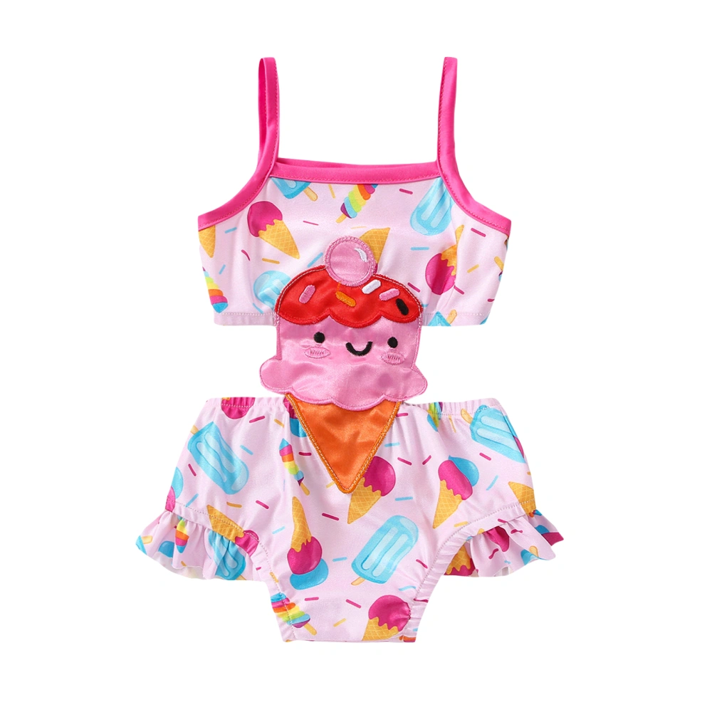 Baby Girl’s Bikini, Sleeveless Ice Cream Patchwork Hollowed Swimsuit