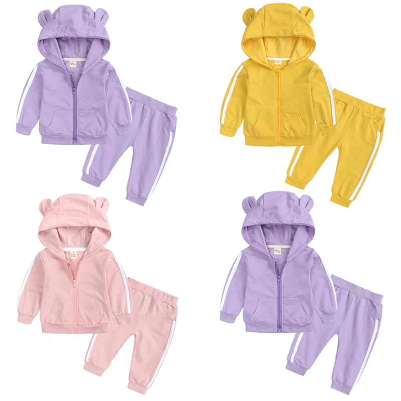 Kids Suit Set, Long Sleeve Hooded Pullover+ High Waist Trousers