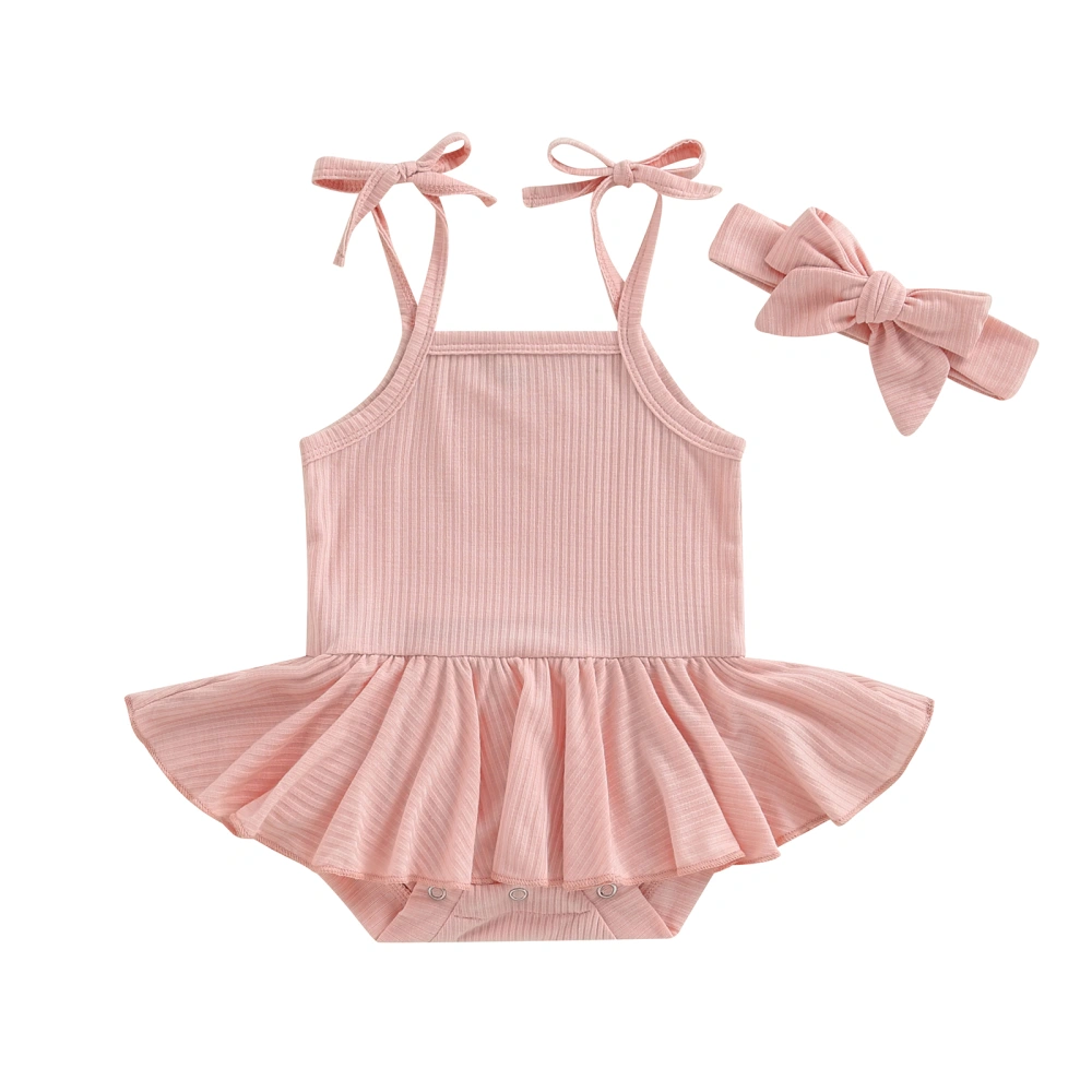 Baby Girls Solid Color Sleeveless Romper Dress and Headband Sets