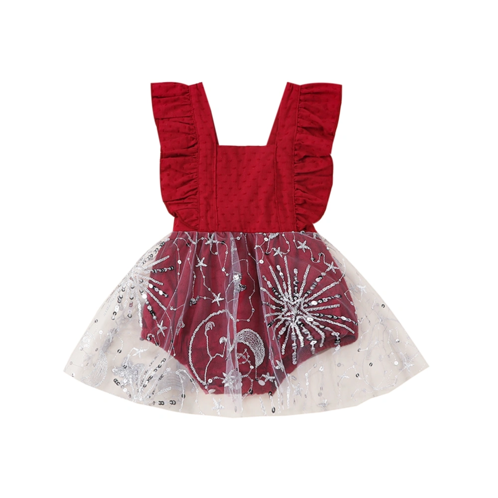 Baby Girls Romper Dress, Sleeveless Stars Sequins Tulle Bodysuit