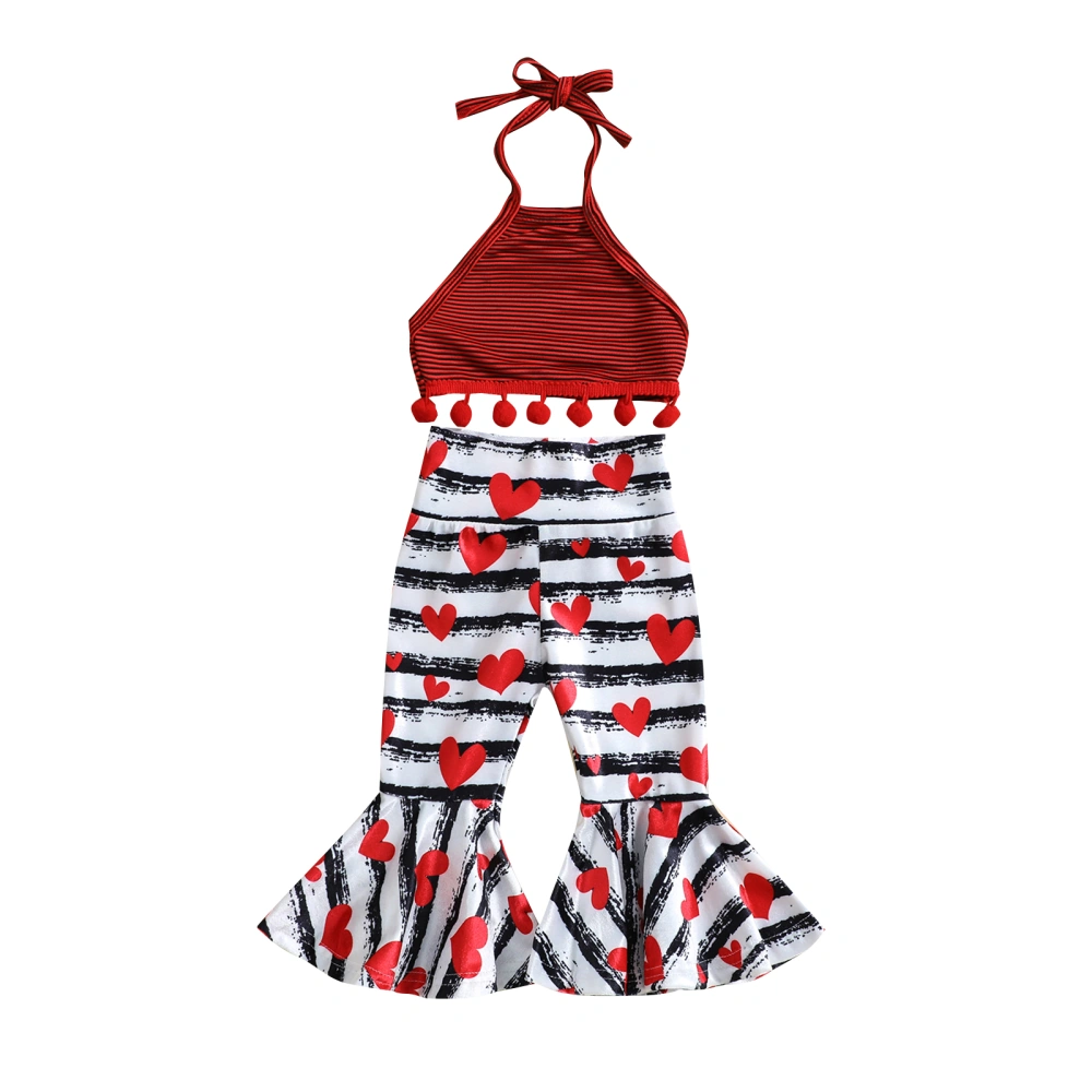 Baby Girls Pants Set, Striped Tasseled Vest with Heart Flare Pants