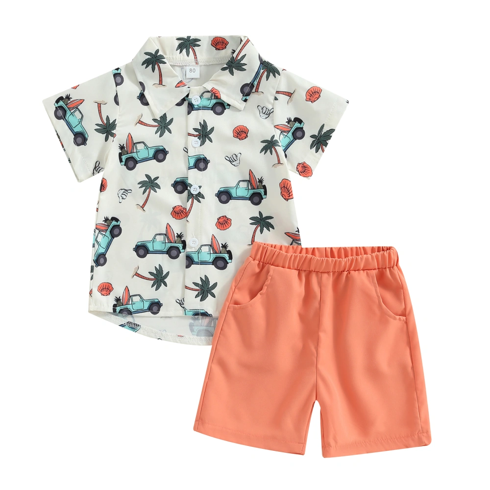 Baby Kids Boys Shorts Set, Short Sleeve Graphic Print Shirt + Shorts