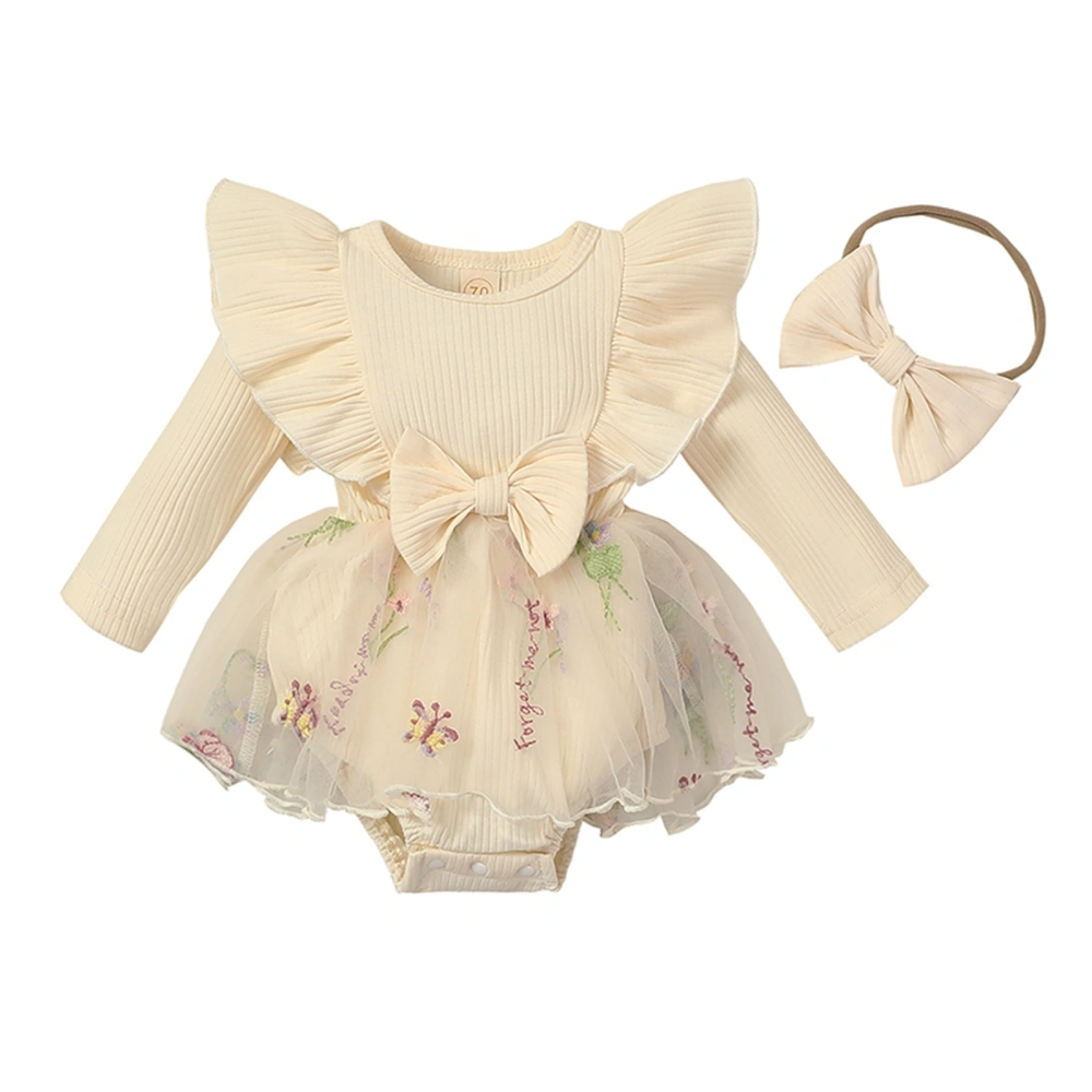 Infant Girl Rompers Dress Butterfly Embroidery Bodysuits with Headband