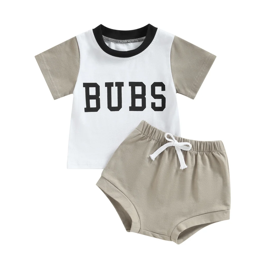 Infant Boys Summer Outfits Letter Print T-shirt and Elastic Shorts