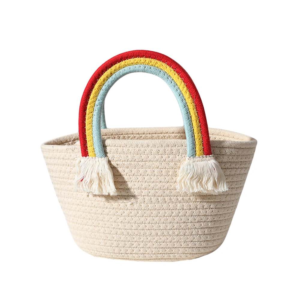 Women's Rainbow Top-Handle Bag, High Capacity Woven Beach Handbag