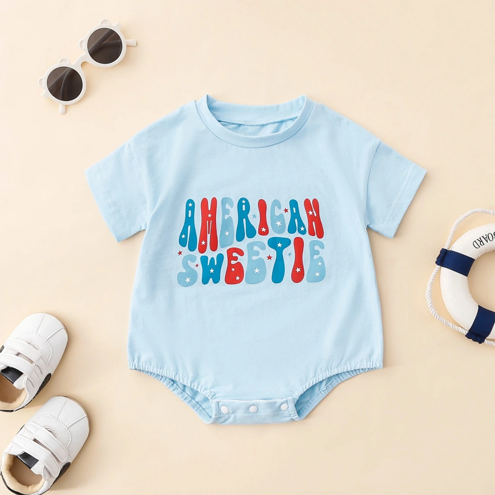 Baby Girls Boys Romper, Short Sleeve Crew Neck Letters Print Bodysuit