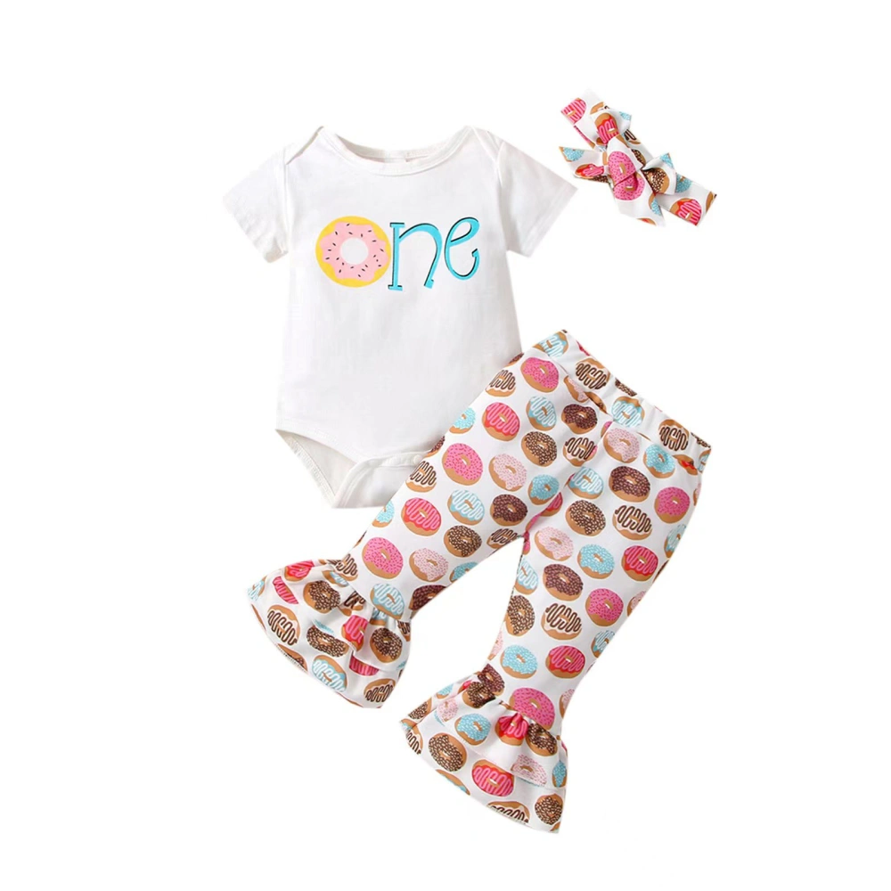 Infant Clothes Suits Letter Print Romper Flare Pants Headband Set