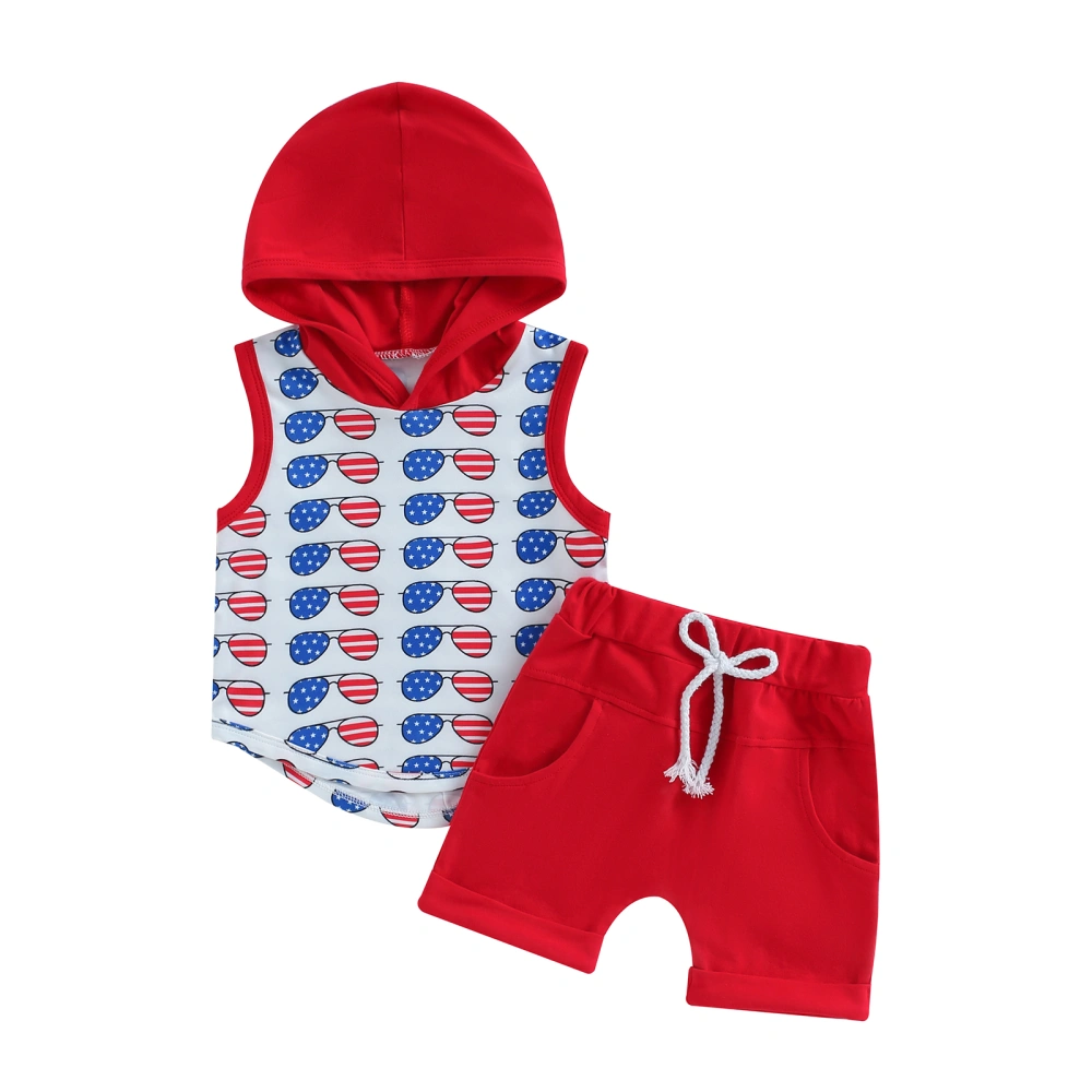 Independence Day Kids Boy Outfits Sunglasses Print Hoodie and Shorts