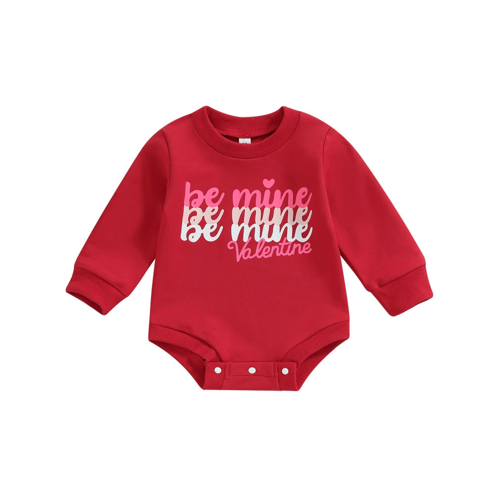 Baby Girl Valentine's Day Red Long Sleeve O Neck Letter Print Playsuit