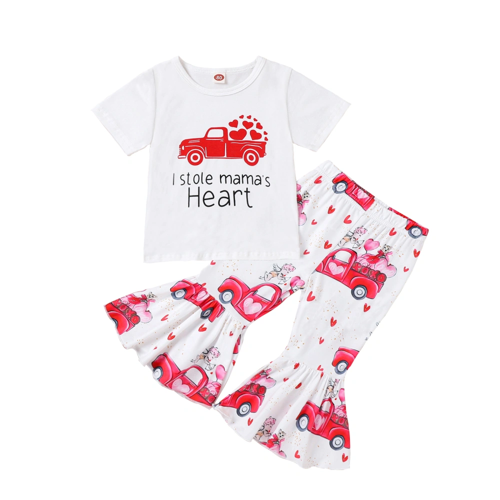 Girl Valentine’s Day Outfits, Red Truck Print T-Shirt+Flare Pants Set