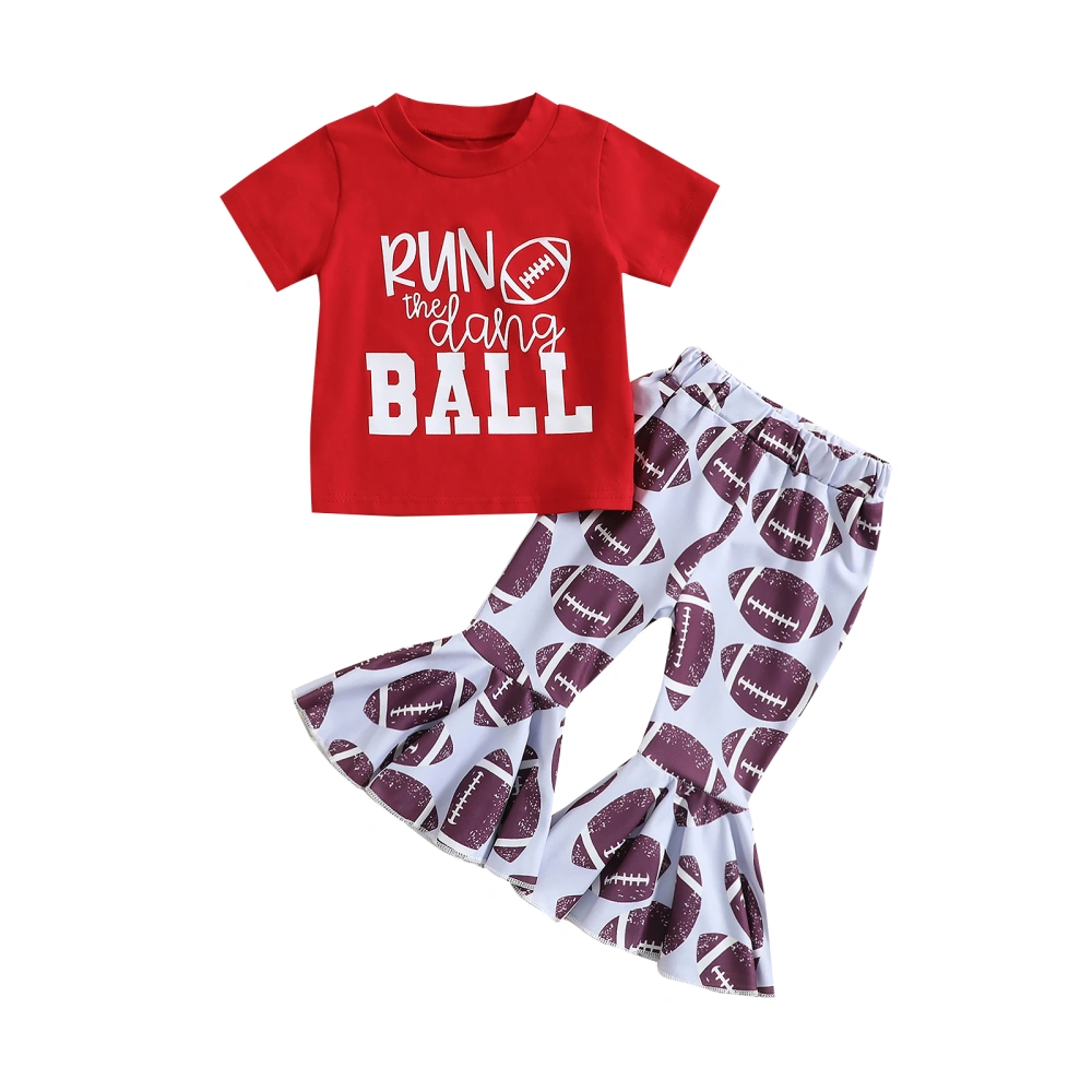 Toddler Girls Summer Outfits Football Print T-Shirt + Bell Bottoms Set