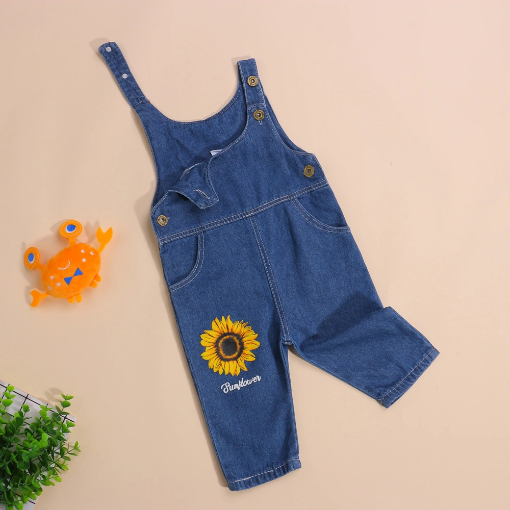 Baby Romper, Sunflower Print U-Neck Sleeveless Jumpsuit Overall Pants