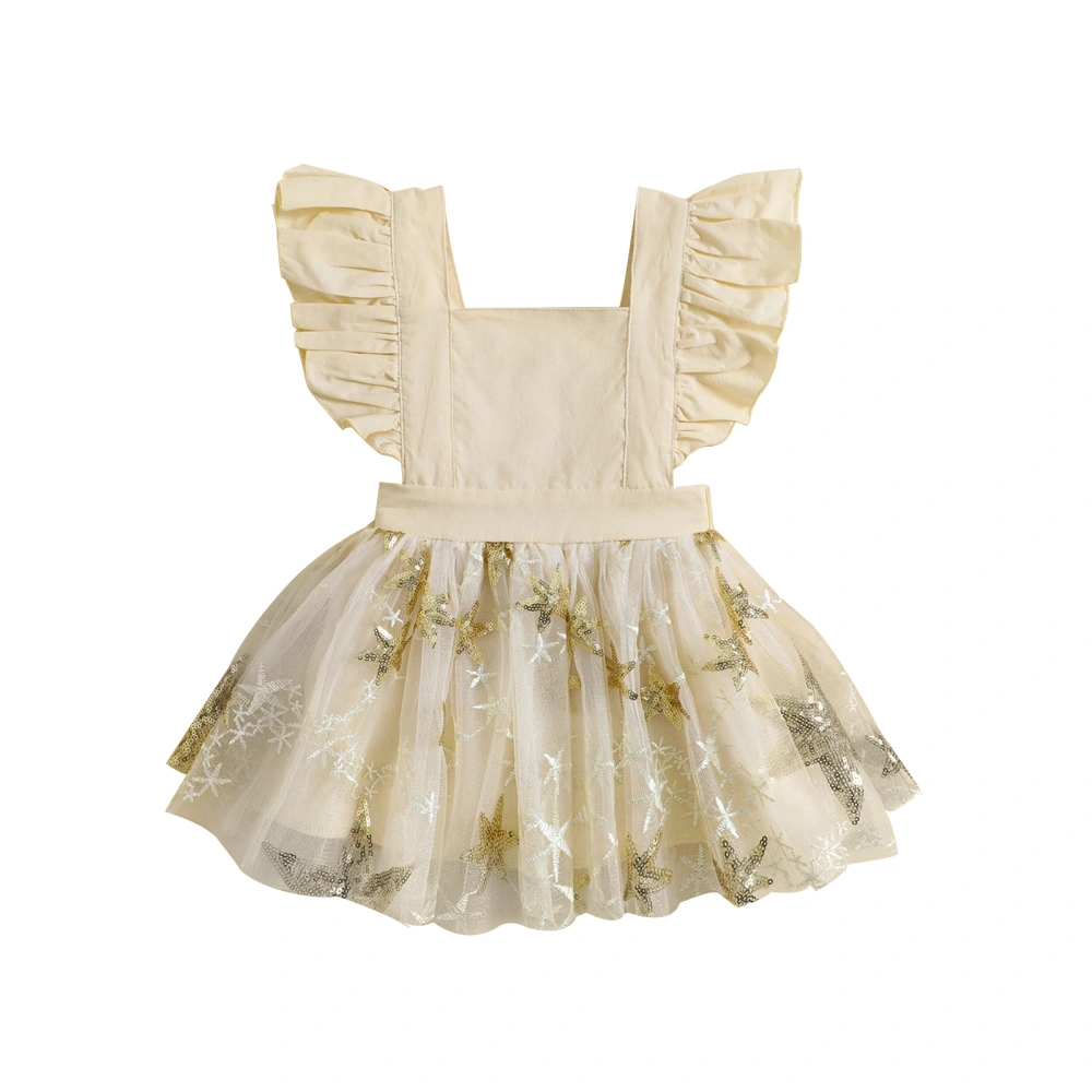 Infant Baby Girls Dress Sequins Stars Square Neck Fly Sleeve Dress