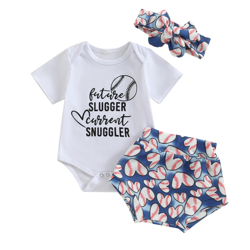 Baby Girls Shorts Set, Letters Romper Baseball Print Shorts Hairband