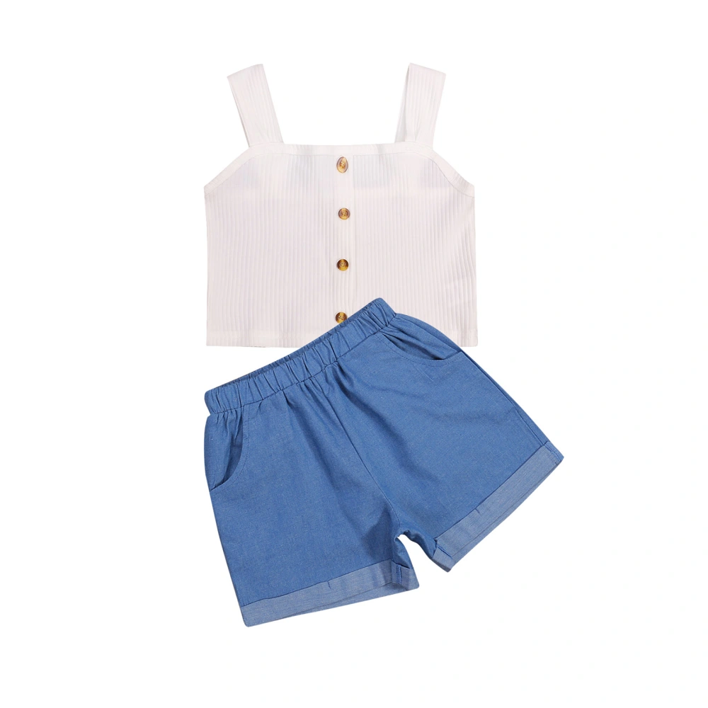 Girls Two-piece Clothes Set, Square Collar Sleeveless Tops and Shorts