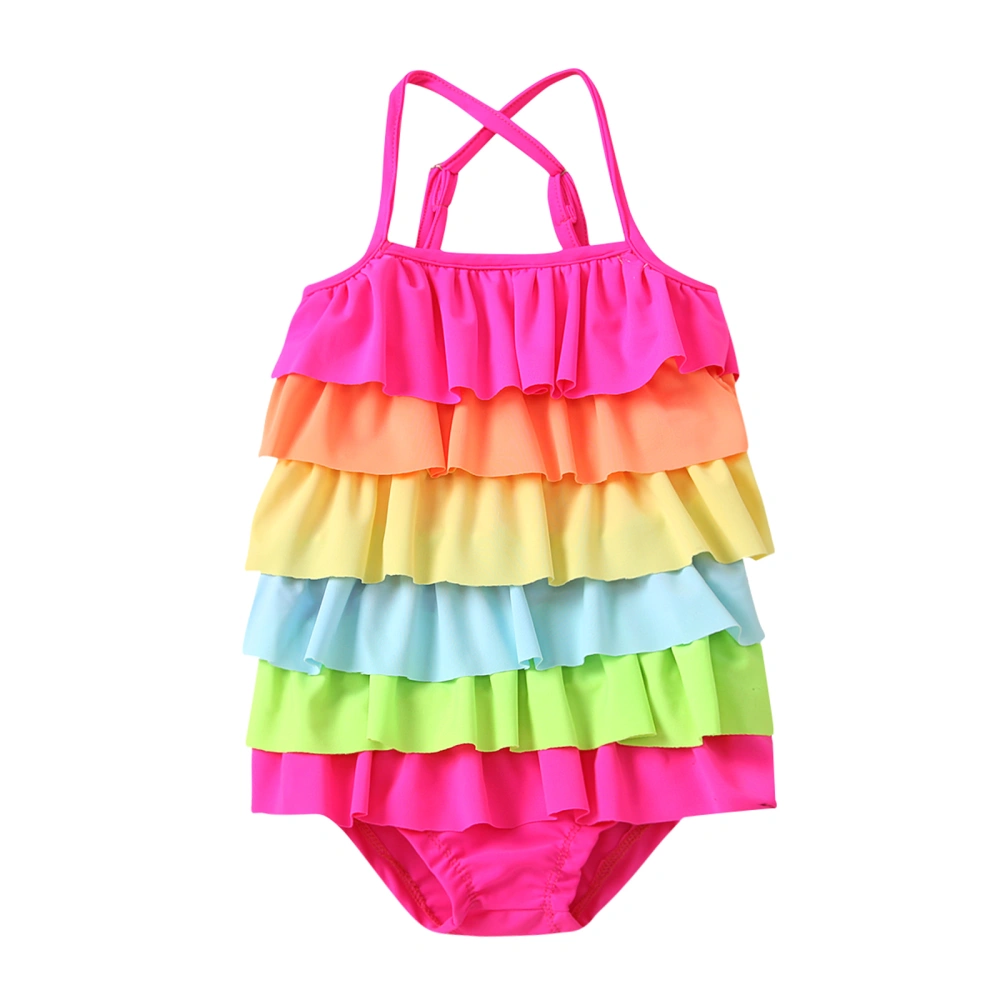 Kids Girls Rainbow Color One-piece Swimsuit Stylish Bathing Suit