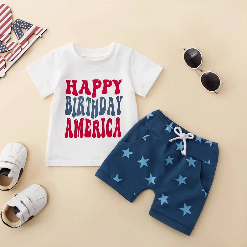 4th of July Infant Boys Outfits Letter T-Shirts Stars Print Shorts