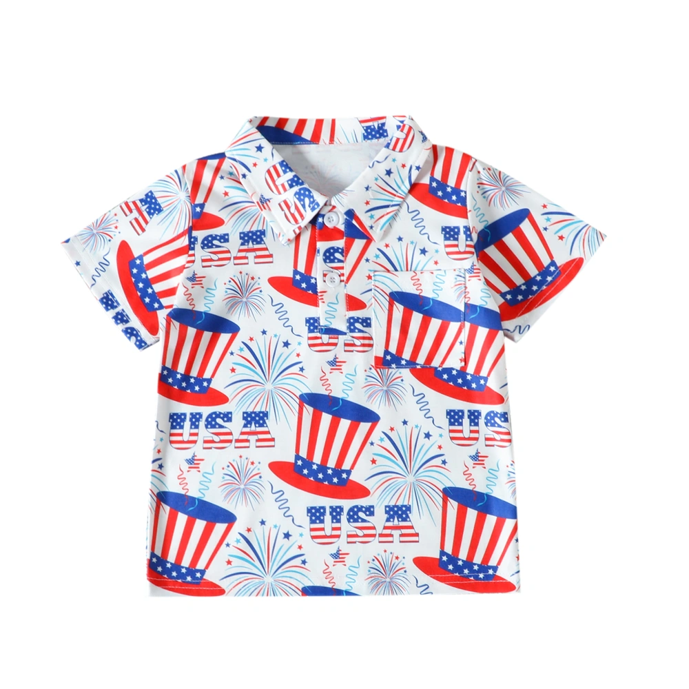 Kids 4th of July Tops, Short Sleeve Lapel Collar Pocket T-Shirts