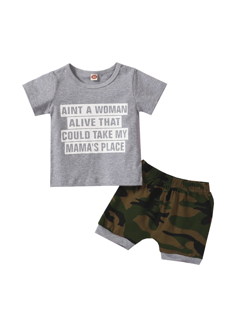 Baby Boys Clothes Set, Letter Print T-shirt + Camouflage Shorts