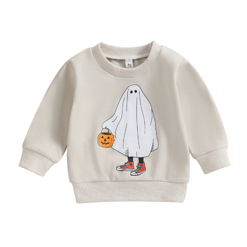 Baby Halloween Sweatshirts Long Sleeve Crew Neck Ghost Print Pullovers