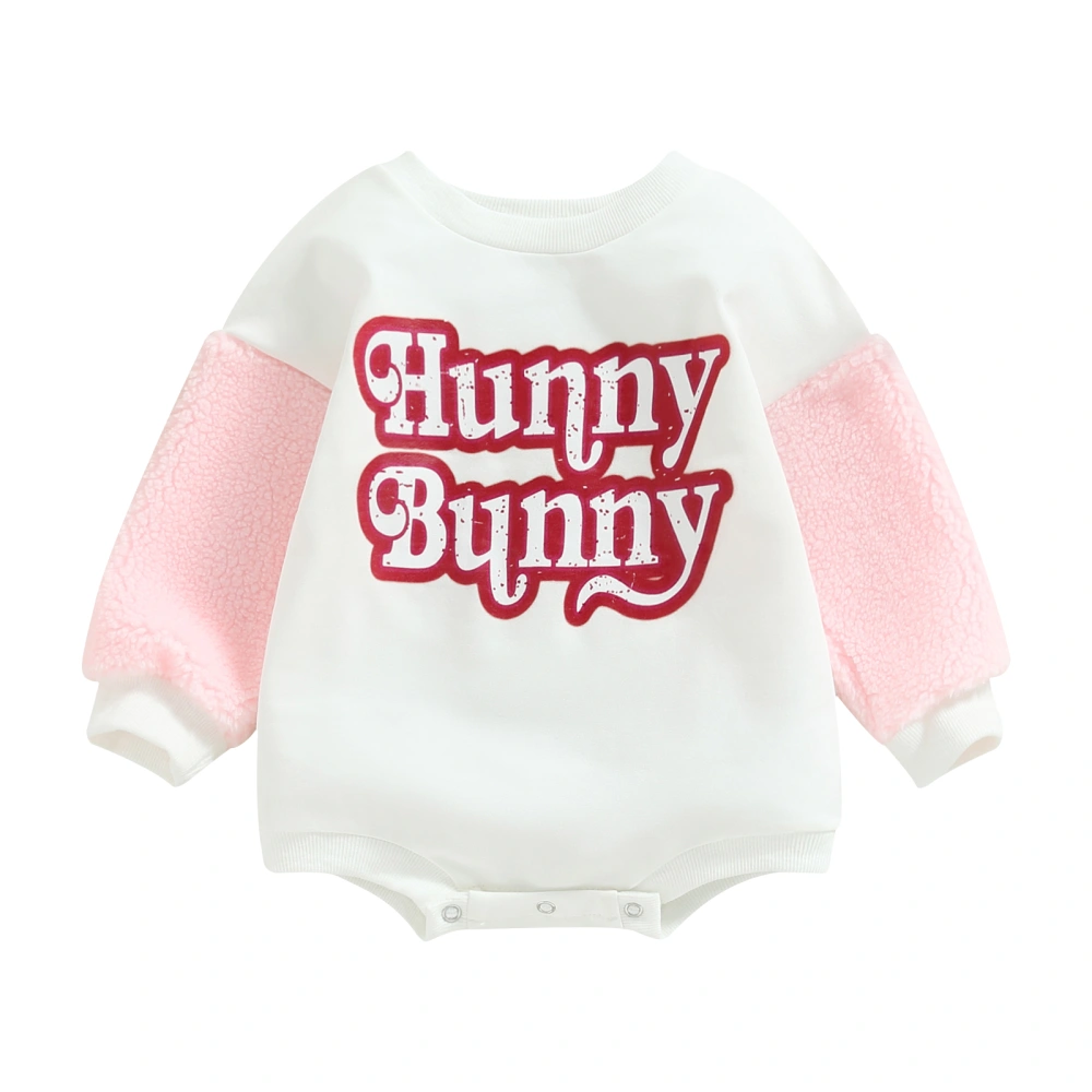 Infant Baby Letter Printed Plush Patchwork Long Sleeve Romper