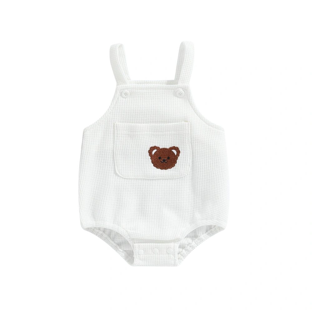 Baby Girls Summer Sleeveless Bear Embroidery Knit Sling Romper