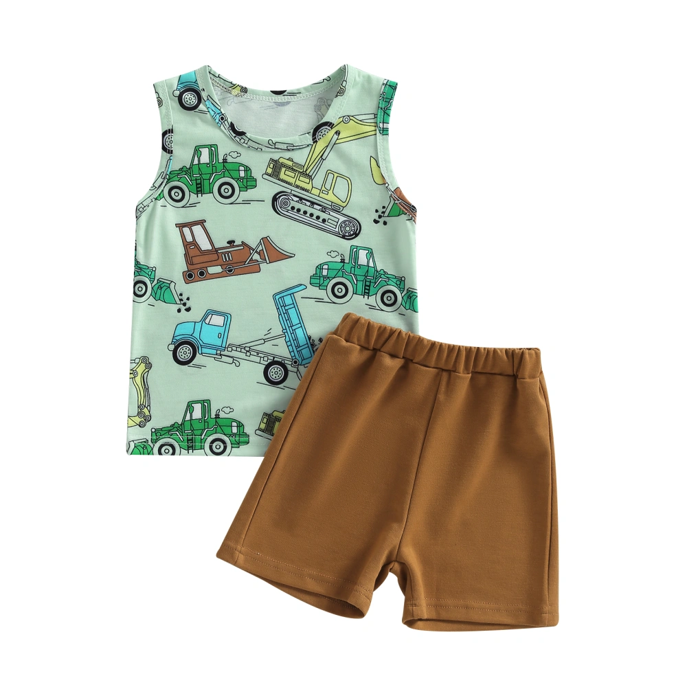 Kids Boys Sleeveless Vest Tops + Solid Color Short Pants Suit