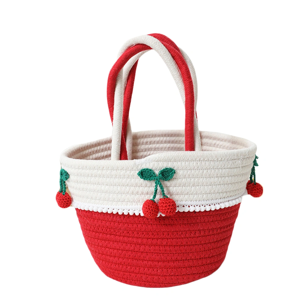 Women Straw Handbag, Straw Braid Cherry Decorative Tote Bags