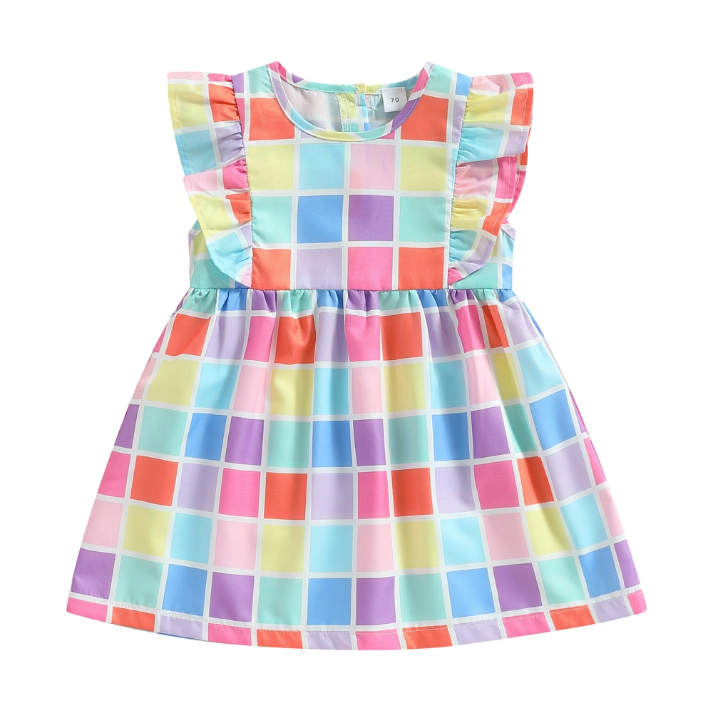 Toddler Girls Summer Ruffle Sleeve O Neck Colorful Plaid Dress