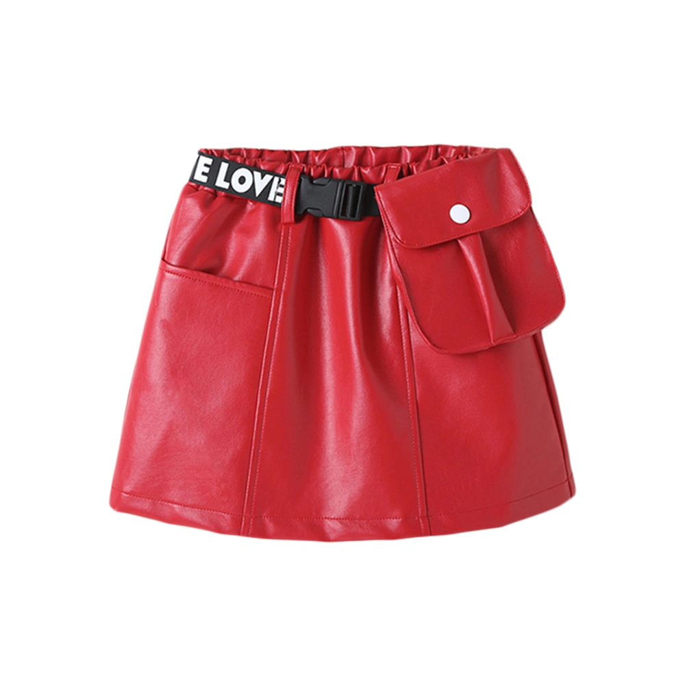 Little Girls PU Leather Skirt, Plain Short Skirt + Waist Belt with Bag