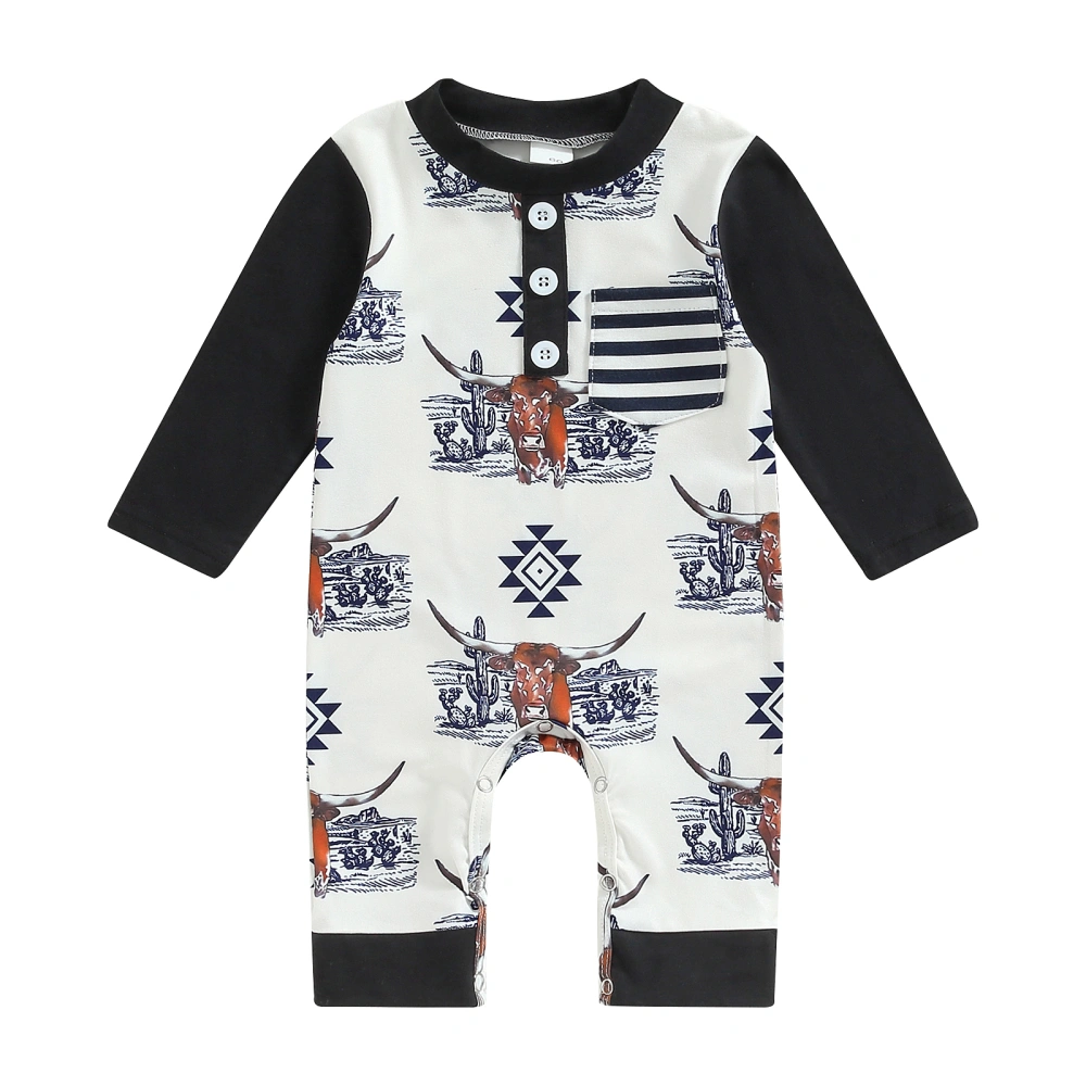 Baby Boy Pants Jumpsuit Autumn Bull Head Print Long Sleeve Romper