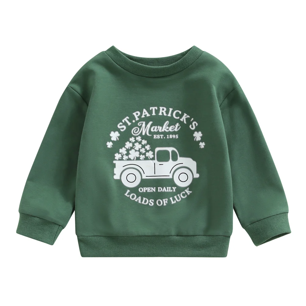 Boys Girls Shirt Long Sleeve Car/ Four Leaf Clover Print Pullover Tops