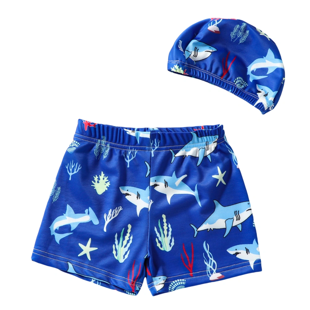 Kids Boys Swim Shorts Elastic Waist Print Swim Trunks with Swim Cap