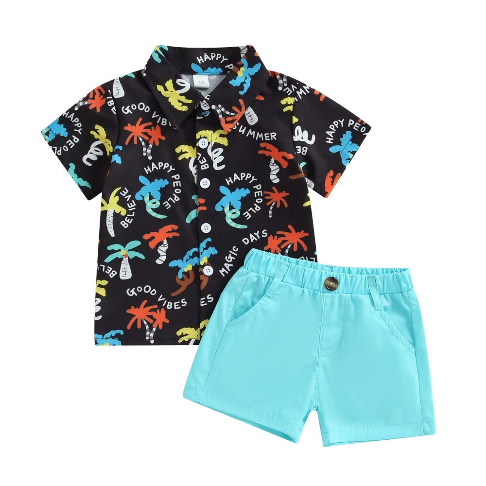 Boys Formal Wear Coconut Tree Print Button up Shirt and Elastic Shorts