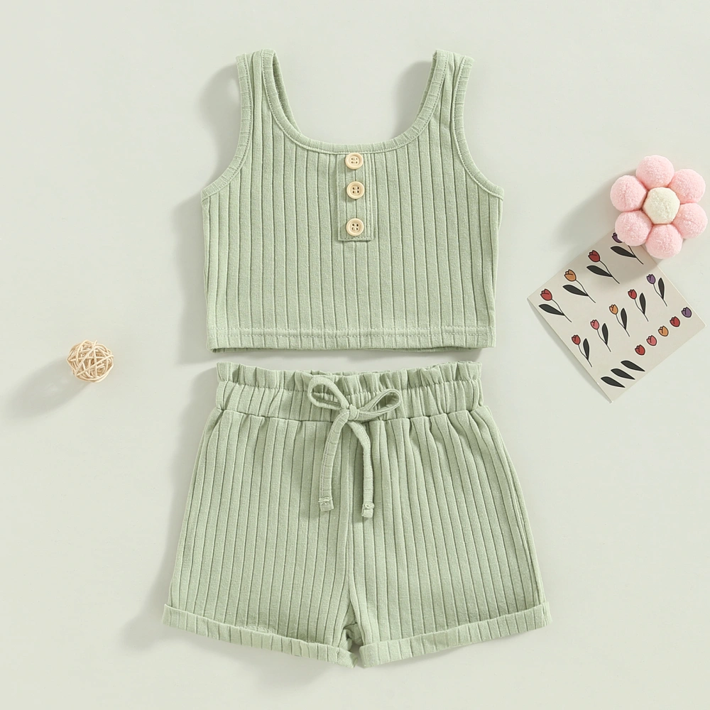 Toddler Girls Solid Color Button Vest + Ribbed Drawstring Shorts