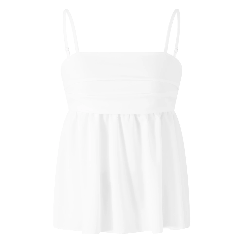 Women Camisole, Spaghetti Straps Backless Pleated Solid Summer Tops