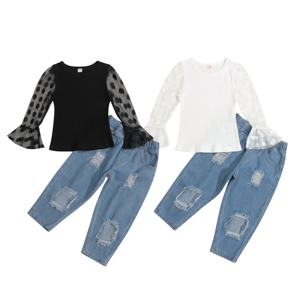 Girls Clothes Set, Long Flared Sleeves Tops and Elastic Waist Jeans