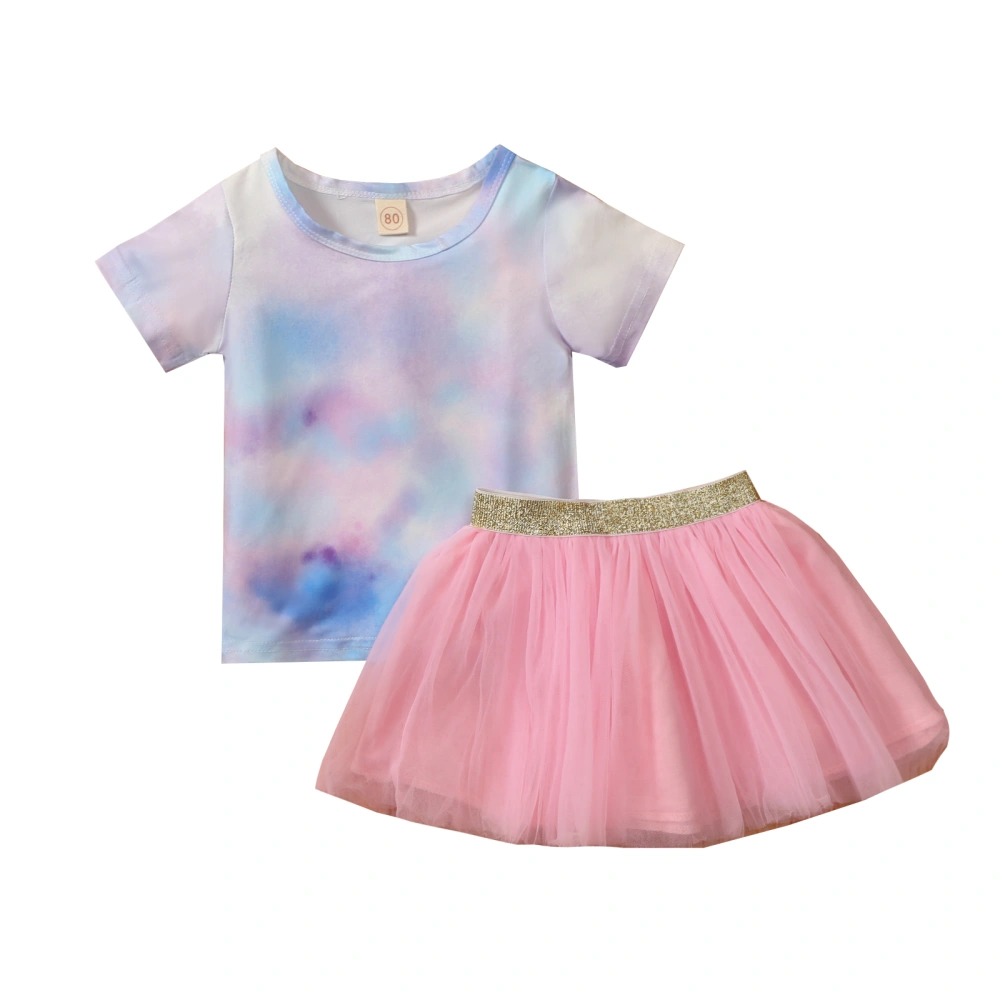 Baby Short Sleeve + Mesh Skirt, Elastic Waist Sequin Decoration