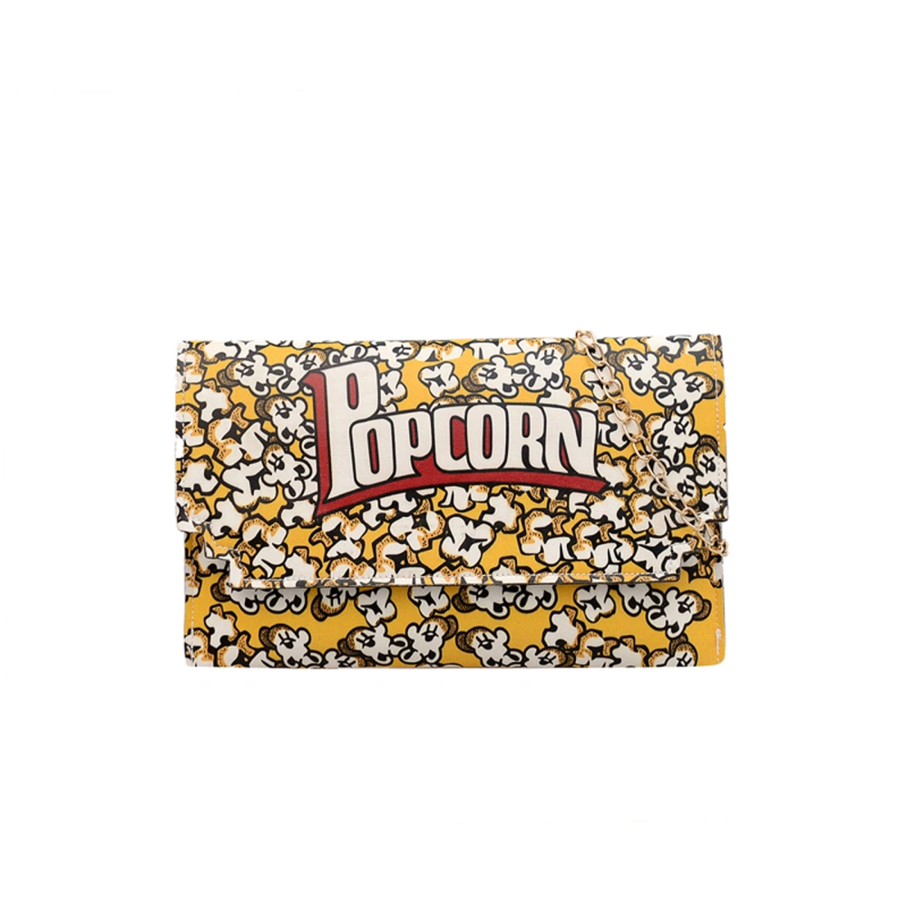 Women PU Shoulder Bag, Popcorn Print Chain Crossbody Bag for Ladies