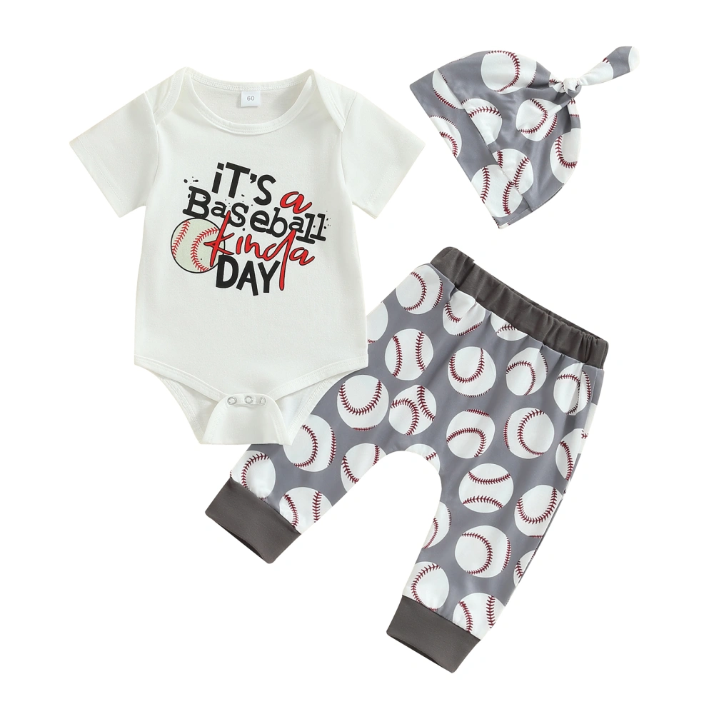 Baby Boy Summer Jumpsuit Suit Letter Print Romper and Pants Beanie Hat