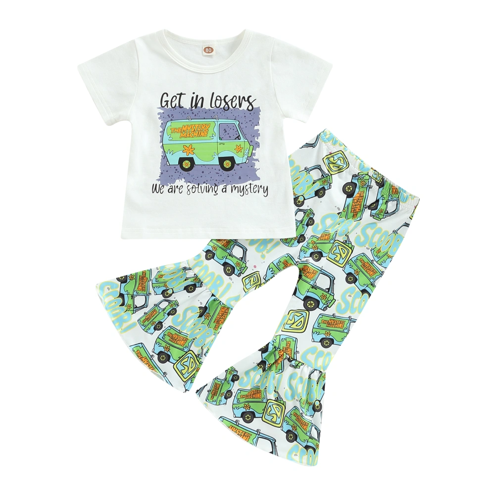 Festival Kids Girls Outfits Car Letter Print T-shirt and Flare Pants 