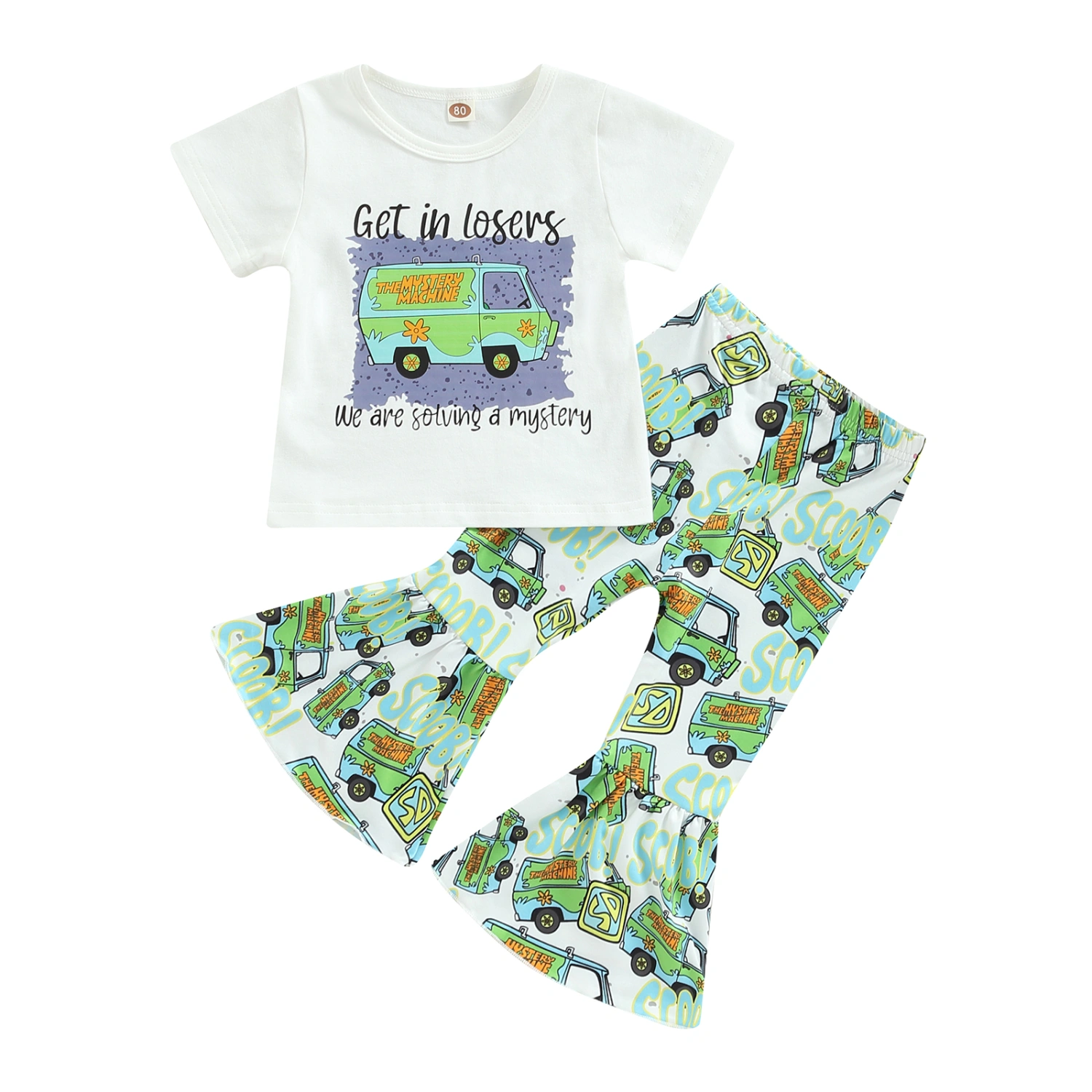 Festival Kids Girls Outfits Car Letter Print T-shirt and Flare Pants