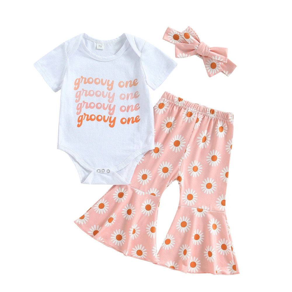 Infant Girls Clothes Suits Letter Print Romper Flare Pants Headband