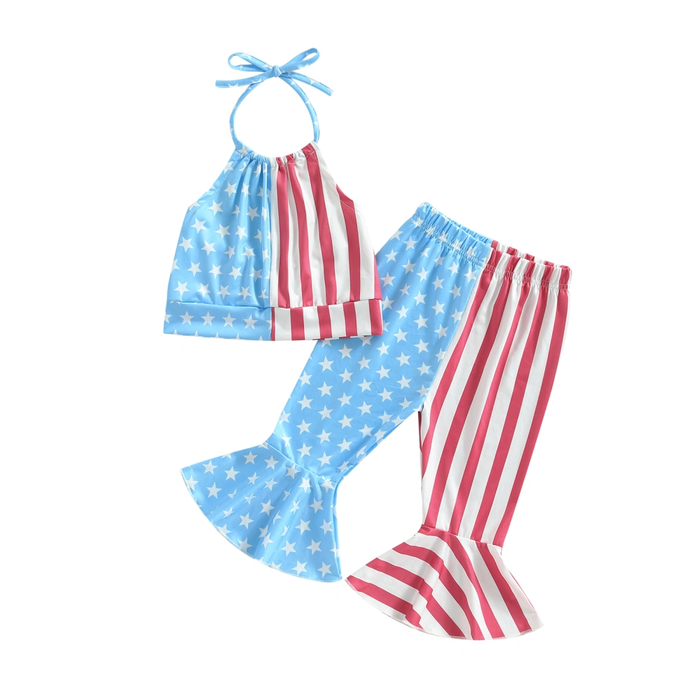 Girls 4th of July Outfits, Sleeveless Halter Tops + Flare Pants Set