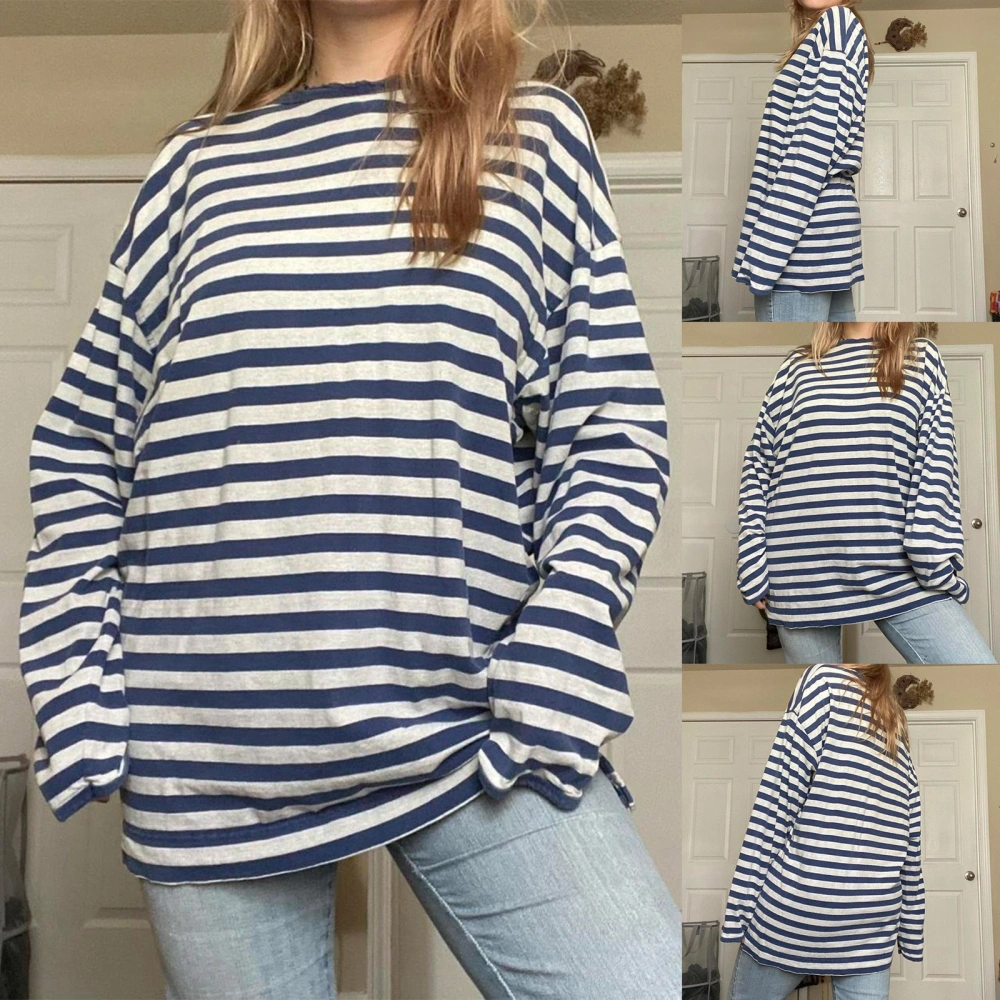 Women Striped Sweatshirt, Oversized Long Sleeve Pullover T-Shirt