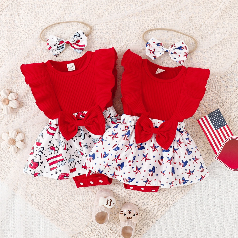 Baby Girls Romper Set, Stars/Popsicle Print A-line Dress + Headband